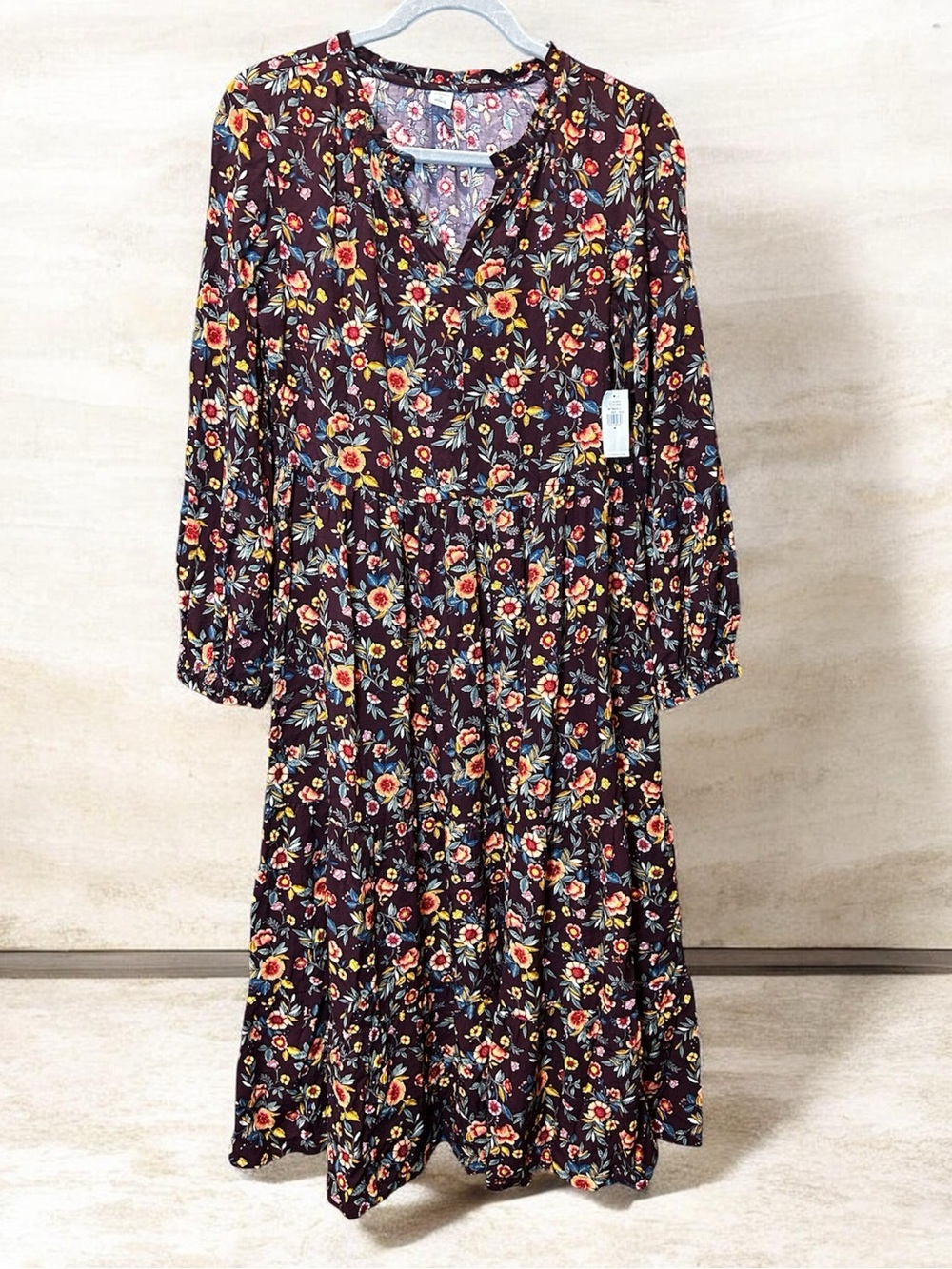 🎃OLD NAVY Floral Tiered Ditsy Midi Swing Dress Boho Size M - Picture 2 of 10